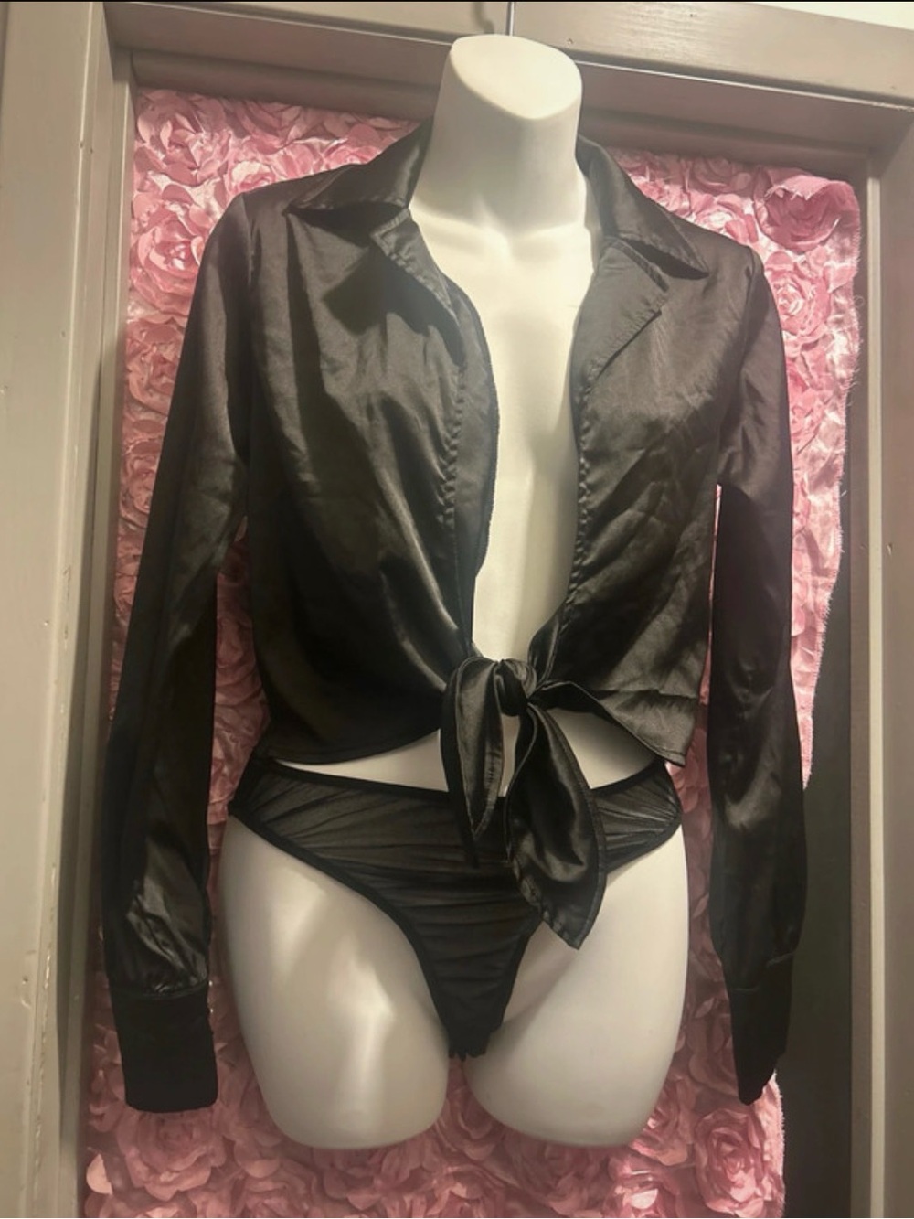 Satin Tie-Front Black bodysuit never worn
